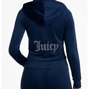 NWT Juicy Couture OG Big Bling Navy Velour Zip Hoodie – Size Medium